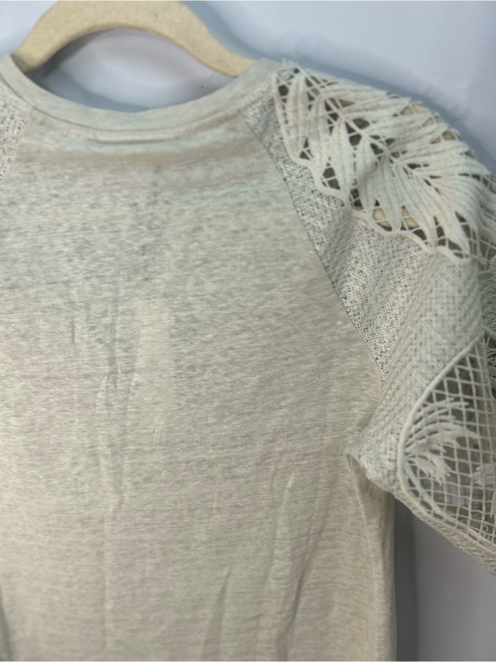 Chico's Cream Crochet-Sleeve V-Neck Tee - Picture 12 of 12